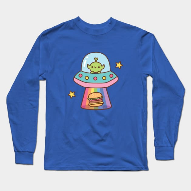 Alien Abducts Burger Funny Long Sleeve T-Shirt by rustydoodle